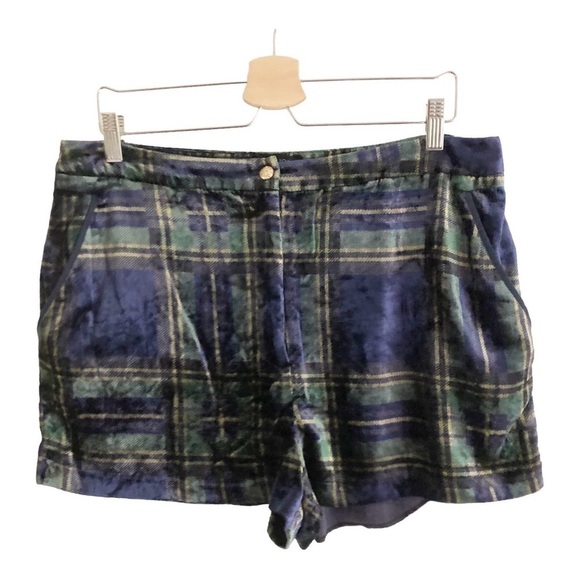 Top Shop Velvet Tartan Plaid Shorts Blue Size 12 - Picture 1 of 9